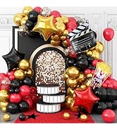 Movie Night Balloon Garland Arch Kit, Red Black Gold Balloons with Camera Star Foil Popcorn Flim ...