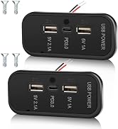 2PCS 3 Ports 12V RV USB Outlet 45.5W, Gibbab PD3.0 Type-C Quick Charge & Dual USB A Port 3.1A Pan...