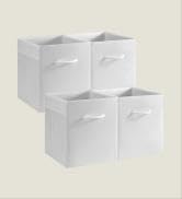 StorageWorks White Storage Cubes, 11-inch Leather Bins with Handle, Cube Organizer Baskets for Sh...