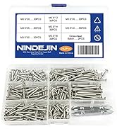 NINDEJIN M3.5 Self Tapping Screws Assortment Kit, 304 Stainless Steel Wood Screws, Flat Head Phil...