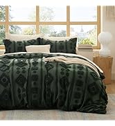 Bedsure Boho Duvet Cover Queen Size - Dark Green Tufted Boho Bedding, Farmhouse Shabby Chic Embro...
