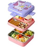 Stainless Steel Double-Layer Bento Box Container with 3 Compartments | Large Capacity Leakproof a...