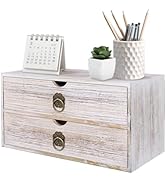 Wood Desk Organizer, Vintage Brown Wooden Desktop Organizer with Drawer, Tabletop Storage Organiz...