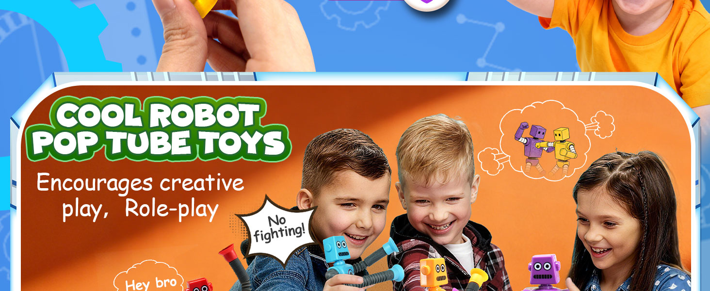 The sensory fidget robot pop tube toys can be played with friends, such as for role-play.