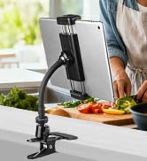 ROCKFREE Clip Tablet Holder with Heavy-Duty Gooseneck Arm,360° Adjustable ipad Clamp Mount for De...
