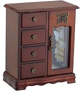 RR ROUND RICH DESIGN Solid Wooden Jewelry Box Makeup and Organizer Women Ring Storage with 4-Draw...