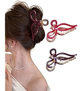 ACECHA 2 Pack Gold Metal Bow Hair Claw Clips for Women, 4.5" Colorful Non-slip Hairclips for Thic...