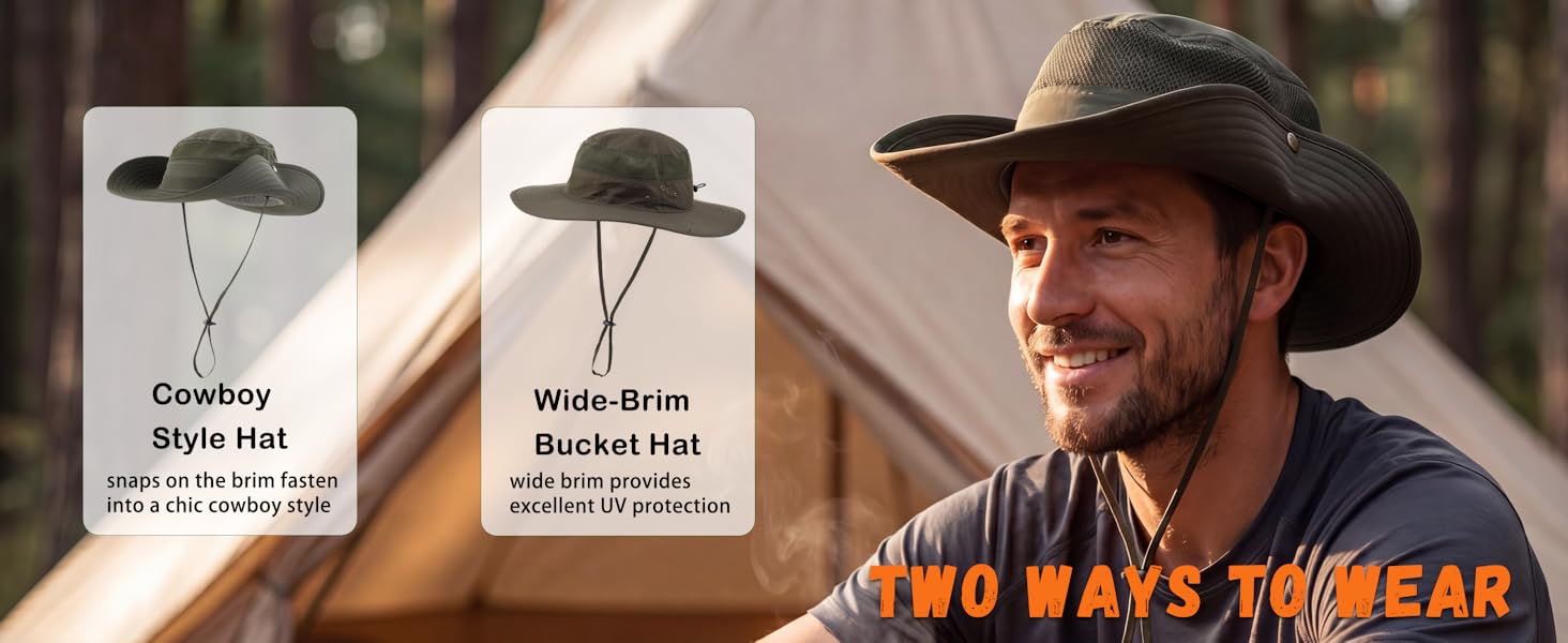 Connectyle UPF 50+ Wide Brim Sun Hat for Men Breathable Cowboy Bucket Hat fishing Hiking hat