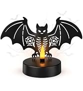 Halloween Decor, Bat Metal Light with Dancing Flame Effect, Tabletop Decor | Halloween Figurine L...