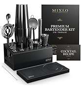 MIXLO HOME Mixology Bartender Kit - 15Pcs Bar Set Cocktail Shaker Set w Black Bar Cart Accessorie...