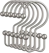 Amazer Matte Nickel Shower Curtain Hooks, 12PCS Minimalist Simple Double Shower Curtain Rings, Ru...