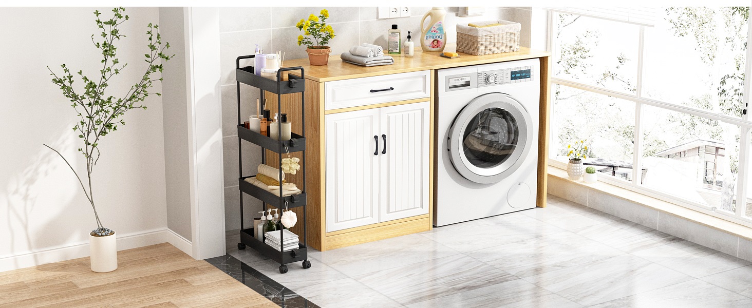 Slim Rolling Storage Cart with Wheels 4 Tier Skinny Bathroom Storage Organizer Narrow Shelf Unit