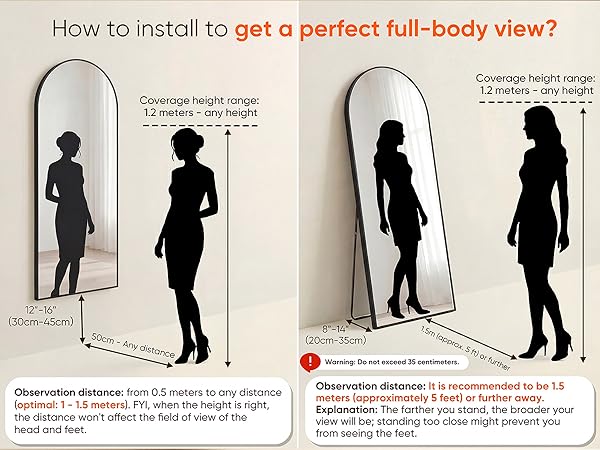 Arched Full Length Standing Leaning Mirror Body Aluminum Alloy Thin Frame Suitable Bedroom Cloakroom