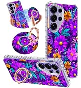 v-Golvin for Galaxy S26 Ultra Case,Magnetic Removable Floral Phone Ring Stand, 360°Rotation MagSa...
