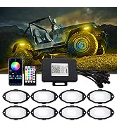 RGB Rock Lights, Multicolor Underglow Neon Light Kit with App/Remote Control and Music Mode, 8 Po...