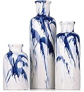 Blue Ceramic Vase Set of 3 - Decorative Navy Blue and White Vase for Centerpieces, Farmhouse and ...