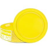 QZYL Disposable Paper Plates Set, 50 PCS Yellow Dinner Paper Plates, Round 9 Inches Party Plates ...