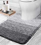 OLANLY Luxury Toilet Rugs U-Shaped 24x20, Extra Soft and Absorbent Microfiber Bathroom Rugs, Non-...