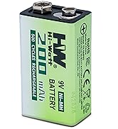 HW 9V Rechargeable Batteries for Smoke Detector, 4 Pack NiMH 200mAh 9 Volt Battery with 1.5 Hour ...