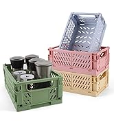 4-Pack Plastic Baskets for Shelf Storage Organizing, Durable and Reliable Folding Storage Crate, ...