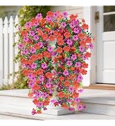 Doxcore Artificial Hanging Flowers for Outdoors, 6PCS Faux Silk Artificial Flowers for Outdoors, ...
