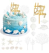 Hooqict 18Pcs Ocean Seashells Cake Decorations Set with Starfish Sea Shells Cake Toppers for Summ...