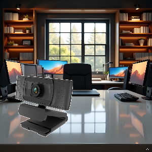 A modern desk with a laptop and the product in focus.