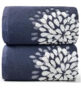 Cute Bath Towels Set of 2 (Denim Blue) - Large 55” x 28”, Decorative Hydrangea Floral Jacquard, B...