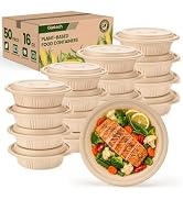 100 Piece (50 Pack) Meal Prep Bowl Containers with Lids, Cornstarch Round Food Containers for Lun...