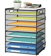 SUBEKYU 9 Tier Paper Organizer for Desk - Black Metal Mesh Letter Tray File Paper Sorter Organize...