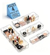 BLULEE 4-in-1 Expandable Drawer Organizer Set, Adjustable Clear Bins | with Dividers for Kitchen,...