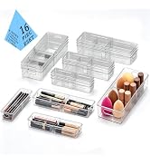 BLULEE 4-in-1 Expandable Drawer Organizer Set, Adjustable Clear Bins | with Dividers for Kitchen,...