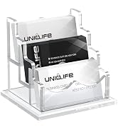 Uniclife Acrylic Business Card Holder for Desk 3 Slots Clear Horizontal Business Card Display Sta...