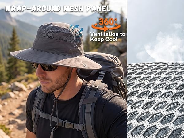 Connectyle UPF 50+ Wide Brim Sun Hat for Men Breathable Cowboy Bucket Hat fishing Hiking hat