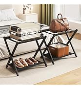 Fully Assembled Luggage Racks Set of 2, Bamboo Luggage Rack for Guest Room, Foldable Suitcase Sta...
