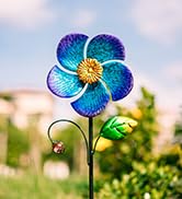 Viveta Blue Flower Wind Spinner with Metal Stake