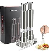 Premium Stainless Steel Salt and Pepper Grinder Set – Refillable One-Handed Thumb Press Grinders ...