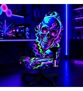 Simpkeely Blacklight Skull Gaming Chair Cover, Computer Chair Slipcover | Glows Neon under UV Bla...