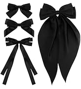 Atoden Black Hair Accessories: 4 Pcs Silky Satin Oversized Bowknot Ribbons with Long Tails and Al...