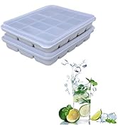 Ice Cube Trays Set of 2, Easy Release 15 Flexible Silicone Ice Cube Molds with Removable Lid Reus...