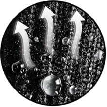 drops of water on fabric with arrows indicating moisture control