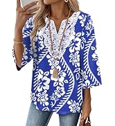 WIHOLL 3/4 Length Sleeve Womens Tops Boho V Neck Lace Shirts Trendy Blouses Dressy Casual Vacatio...