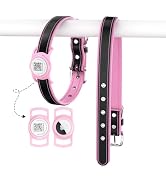 Premium Leather Dog Collar with Integrated Slide-On Holder Compatible for Apple AirTag, Soft Padd...