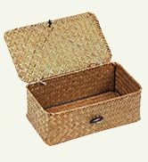 Wicker Storage Basket with Lid Natural Seagrass Storage Baskets for Organizing, Rectangular Wove...