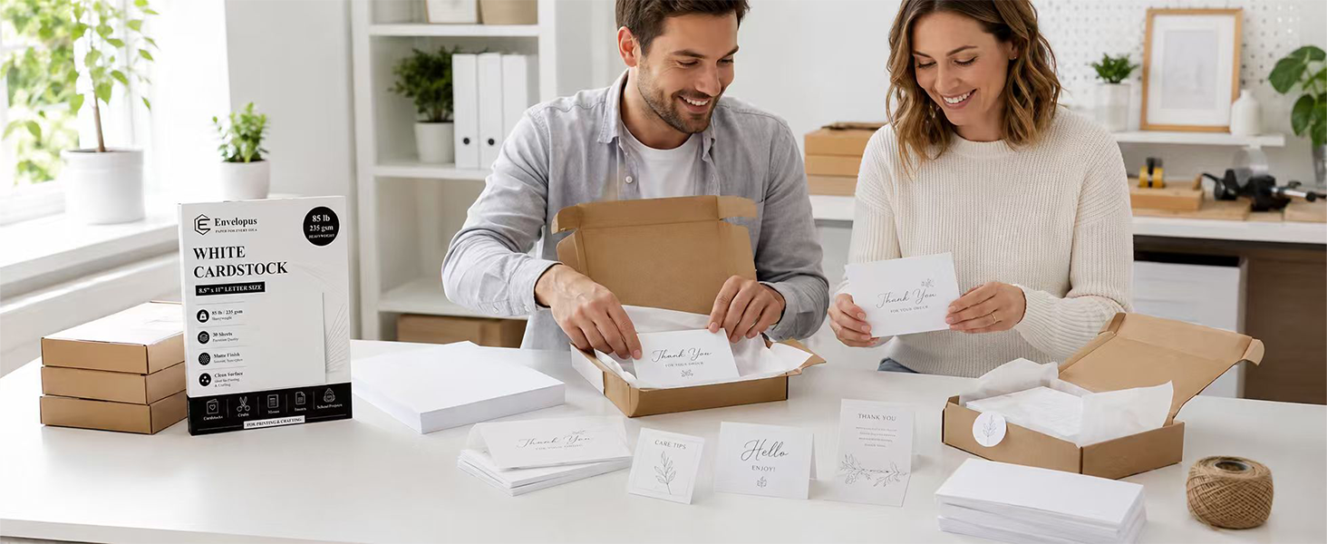 Printable white cardstock for thank-you notes and package inserts
