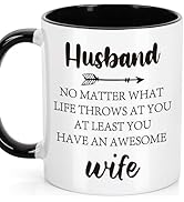 LEJIAJINW Fathers Day Funny Gift for Husband from Wife, Husband Birthday Mug for Men Dad Daddy Bo...