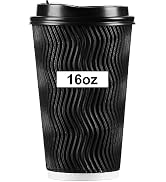 PARACITY 16oz Disposable Coffee Cups with Lids, Insulated Ripple Double-Walled Disposable Coffee ...