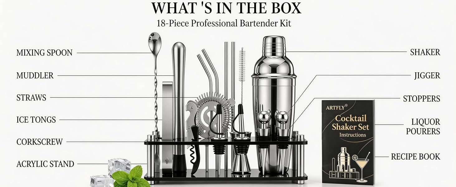 Complete 18-Piece Bartender Kit