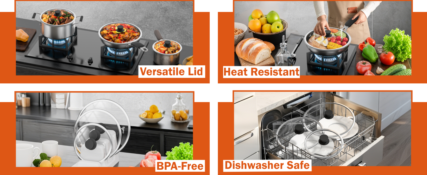 CnSneg 8 Inch Pan Lid For Pots Pans and Skillets, Cast Iron Skillet Lid, Tempered Glass Pan Lids