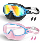 2 Pack Kids Swim Goggles with Nose Cover, Anti-Fog UV Protection Swimming Goggles for Kids Youth ...